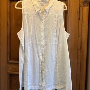 J. Jill Sleeveless Linen White Button-Down Shirt